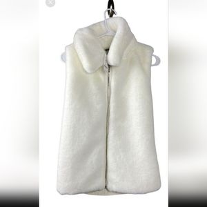 WHBM white fur zip front vest  Sz M